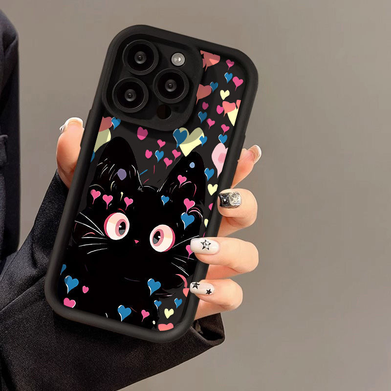 Love Little Black Cat Phone Case Frosted Soft Shell