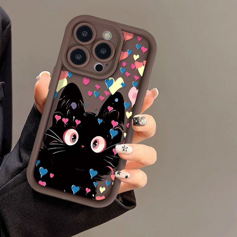 Love Little Black Cat Phone Case Frosted Soft Shell