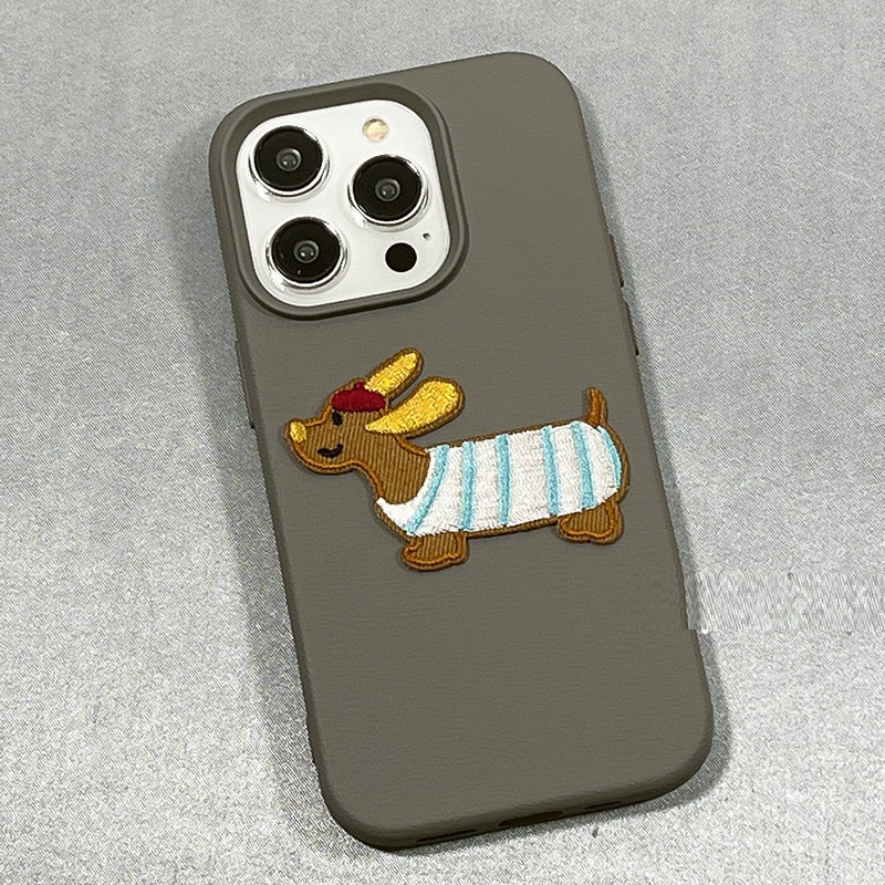 Cute Simple Embroidery Sausage Dog Silicone Phone Case